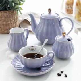 img 3 attached to Porcelain Tea Set - Sweejar Hualisi British Royal Series With 6 Cups & Saucers (8Oz), Teapot, Sugar Bowl, Cream Pitcher, Teaspoons And Strainer - Complete 22 Piece Collection For Tea & Coffee