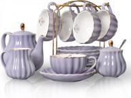 porcelain tea set - sweejar hualisi british royal series with 6 cups & saucers (8oz), teapot, sugar bowl, cream pitcher, teaspoons and strainer - complete 22 piece collection for tea & coffee logo