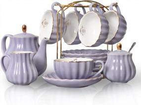 img 4 attached to Porcelain Tea Set - Sweejar Hualisi British Royal Series With 6 Cups & Saucers (8Oz), Teapot, Sugar Bowl, Cream Pitcher, Teaspoons And Strainer - Complete 22 Piece Collection For Tea & Coffee