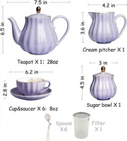 img 2 attached to Porcelain Tea Set - Sweejar Hualisi British Royal Series With 6 Cups & Saucers (8Oz), Teapot, Sugar Bowl, Cream Pitcher, Teaspoons And Strainer - Complete 22 Piece Collection For Tea & Coffee