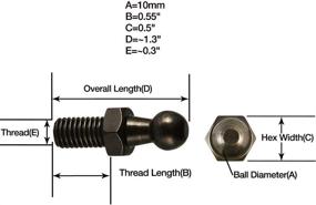 img 2 attached to 💪 Set of 4 Dark Bronze 10MM Ball Stud Joints - 3/8&#34; Thread x 1/2&#34; Long Shank - Perfect Fit for Gas Lift Support Struts