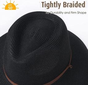 img 3 attached to Women'S Summer Straw Sun Hat Wide Brim Panama Fedora Beach Cap With Wind Lanyard UPF 50+ Protection