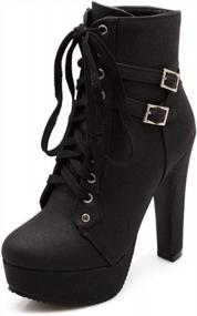 img 3 attached to Chunky High Heel Platform Knight Boots For Women With Lace-Up Ankle Buckle, Perfect For Autumn By ForeMode