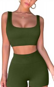 img 2 attached to QINSEN Workout Sets For Women 2 Piece Seamless Ribbed Crop Tank High Waist Shorts Yoga Outfits