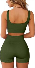 img 3 attached to QINSEN Workout Sets For Women 2 Piece Seamless Ribbed Crop Tank High Waist Shorts Yoga Outfits