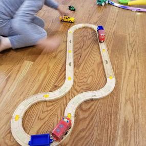 img 3 attached to Набор деревянных поездов - Rides The Rails Набор железнодорожных путей для начинающих, который легко собрать, идеальная железнодорожная игрушка для малышей - рельсы подходят для большинства наборов поездов (4 упаковки)