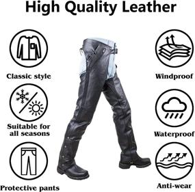 img 2 attached to 🏍️ Premium Motorcycle Leather Chaps for Men - Biker Riding Cowboy Chaps in Black, Multi-Pocket Design with Zipout Liner