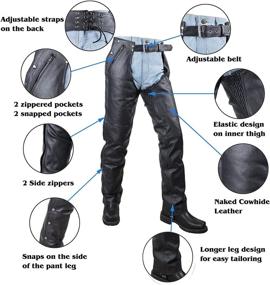 img 3 attached to 🏍️ Premium Motorcycle Leather Chaps for Men - Biker Riding Cowboy Chaps in Black, Multi-Pocket Design with Zipout Liner