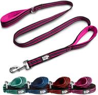 🐾 black rhino double handle reflective dog leash - heavy duty, 5ft long leashes for medium & large dogs - two traffic padded comfort handles for safety control training - (5 ft, pink/black) logo