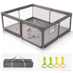 img 4 attached to 👶 UANLAUO Baby Playpen: Large Sturdy Play Pen with Anti-Slip Base & Soft Breathable Mesh - Safe Infant Safety Activity Center (71x59 in)