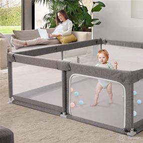 img 3 attached to 👶 UANLAUO Baby Playpen: Large Sturdy Play Pen with Anti-Slip Base & Soft Breathable Mesh - Safe Infant Safety Activity Center (71x59 in)