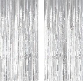 img 4 attached to 6FTX8FT Silver Metallic Foil Tinsel Party Backdrop Curtains (Pack Of 2) For Door/Window Decoration