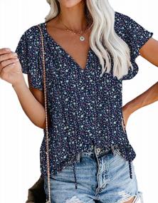 img 4 attached to SimpleFun Women'S Boho Tops Floral V Neck Short Sleeve Summer Blouse Shirts