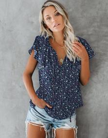 img 3 attached to SimpleFun Women'S Boho Tops Floral V Neck Short Sleeve Summer Blouse Shirts