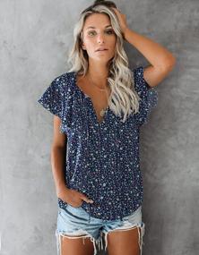 img 2 attached to SimpleFun Women'S Boho Tops Floral V Neck Short Sleeve Summer Blouse Shirts