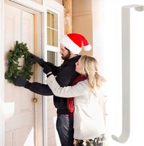 img 3 attached to Белая металлическая дверная вешалка для венка для входной двери - сверхмощный дверной крючок для рождественских украшений на День Благодарения (2 шт.)