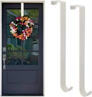white metal door wreath hanger for front door - heavy duty over the door hook for thanksgiving christmas decorations (2 pack) logo
