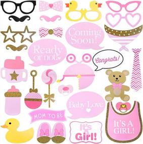 img 3 attached to 29-Piece Pink Baby Shower Photo Props Set - Baby Bottle Masks And Newborn Girl Photobooth Props For Party Decorations And Gifts By Tinksky