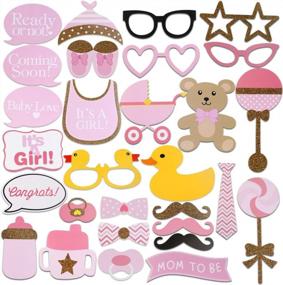 img 4 attached to 29-Piece Pink Baby Shower Photo Props Set - Baby Bottle Masks And Newborn Girl Photobooth Props For Party Decorations And Gifts By Tinksky