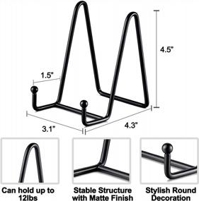 img 3 attached to Black Metal Plate Display Stand Picture Easel - 4.5 Inch Holder For Decorative Plates, Books, Photos And Table Art.