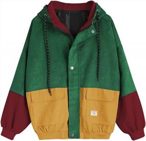 img 4 attached to Women'S Raglan Sleeve Drop Shoulder Color Block Corduroy Hooded Jacket By ZAFUL