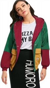 img 2 attached to Women'S Raglan Sleeve Drop Shoulder Color Block Corduroy Hooded Jacket By ZAFUL