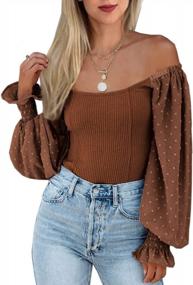 img 4 attached to Sexy Off Shoulder Slim Knit Blouse: Angashion Women'S Fall Tops Long Sleeve Square Neck