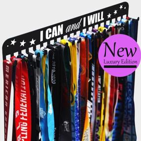 img 4 attached to Premium Medal Display Hanger Never Give Up With 20 Hooks,Medal Hanger Display For Wall With 16InchL,Race Medal Display Upgraded Medal Holder Display With Simple Design For Gymanstics,Race,Soccer,Swim