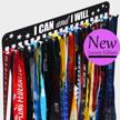 premium medal display hanger never give up with 20 hooks,medal hanger display for wall with 16inchl,race medal display upgraded medal holder display with simple design for gymanstics,race,soccer,swim logo