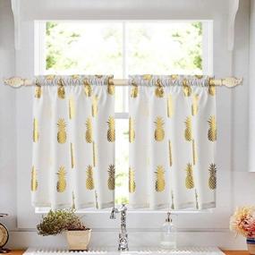 img 4 attached to Add A Golden Touch To Your Kitchen And Bathroom Windows With OREMILA Tier Curtains: 2 Pack Of 27"X24" Metallic Print Golden Pineapples With Rod Pockets