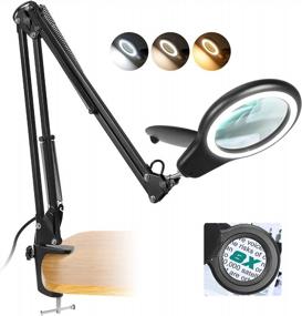 img 4 attached to Tomsoo LED Magnifying Glass With Stand - 8X Real Glass Magnifier With Light, Stepless Dimmable, 3 Color Modes, Adjustable Swing Arm Desk Lamp With Clamp - Perfect For Reading, Repair, And Crafts