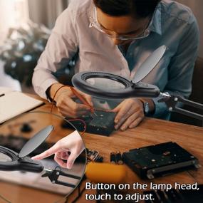 img 2 attached to Tomsoo LED Magnifying Glass With Stand - 8X Real Glass Magnifier With Light, Stepless Dimmable, 3 Color Modes, Adjustable Swing Arm Desk Lamp With Clamp - Perfect For Reading, Repair, And Crafts