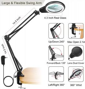 img 1 attached to Tomsoo LED Magnifying Glass With Stand - 8X Real Glass Magnifier With Light, Stepless Dimmable, 3 Color Modes, Adjustable Swing Arm Desk Lamp With Clamp - Perfect For Reading, Repair, And Crafts