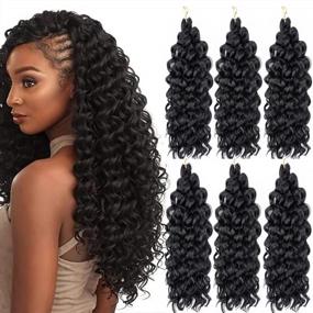 img 4 attached to Ocean Wave Crochet Hair - 6Packs Of 18 Inch Hawaii Curl #1B For Black Women, Deep Twist Crochet Braids And Curly Braiding Hair