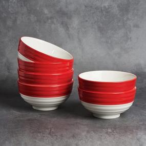 img 3 attached to Versatile And Festive Red LAUCHUH Cereal Bowl Set For Soup, Salad, And Ramen - Set Of 6 Stackable Bowls For Christmas And Everyday Use