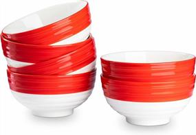 img 4 attached to Versatile And Festive Red LAUCHUH Cereal Bowl Set For Soup, Salad, And Ramen - Set Of 6 Stackable Bowls For Christmas And Everyday Use