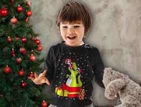img 2 attached to 🦖 Kids T-Rex Ugly Christmas Sweater Funny Dinosaur Sweatshirt Long Sleeve Tee