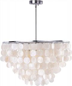 img 4 attached to Wellmet Natural Capiz Shell Chandelier, 6 Lights Coastal Modern Capiz Chandelier Pendant Lighting, Hanging Round Layered Chandelier For Living Room, Dining Table, Bedroom, Kitchen, Foyer, W-23.62”