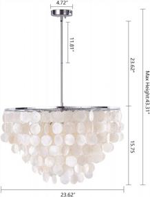 img 2 attached to Wellmet Natural Capiz Shell Chandelier, 6 Lights Coastal Modern Capiz Chandelier Pendant Lighting, Hanging Round Layered Chandelier For Living Room, Dining Table, Bedroom, Kitchen, Foyer, W-23.62”