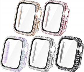 img 4 attached to 5-Pack Bling Cases With Screen Protector For Apple Watch 40Mm - Compatible W/ SE Series 6 5 4 3 2 1 (Black/Pink/Rose Gold/Silver/Iridescent)
