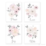 🎨 watercolor floral collection - set of 4 blush pink, grey, and white love peace joy bliss wall art prints for baby, nursery, and kids by sweet jojo designs - room decor logo