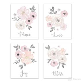 img 4 attached to 🎨 Watercolor Floral Collection - Set of 4 Blush Pink, Grey, and White Love Peace Joy Bliss Wall Art Prints for Baby, Nursery, and Kids by Sweet Jojo Designs - Room Decor