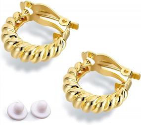img 4 attached to CLASSYZINT Золотые серьги-клипсы для женщин, маленькие массивные серьги-кольца без пирсинга, поддельные серьги, гипоаллергенные украшения, подарок