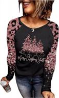 women's christmas long sleeve tops - "merry christmas y'all" tree leopard glitter sweatshirt for xmas vacation logo