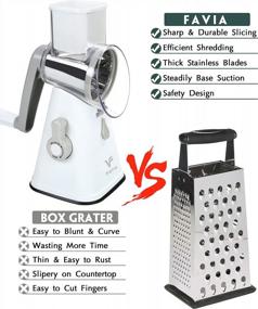 img 3 attached to FAVIA Rotary Cheese Grater With Handle - Vegetable Shredder With 3 Stainless Steel Drum Blades, Round Mandoline Slicer Nuts Grinder, BPA Free Dishwasher Safe (White+Grey)