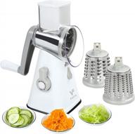 favia rotary cheese grater with handle - vegetable shredder with 3 stainless steel drum blades, round mandoline slicer nuts grinder, bpa free dishwasher safe (white+grey) логотип