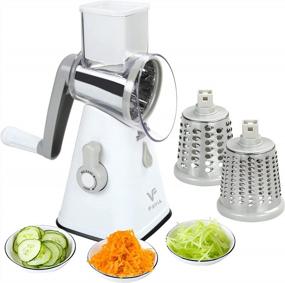 img 4 attached to FAVIA Rotary Cheese Grater With Handle - Vegetable Shredder With 3 Stainless Steel Drum Blades, Round Mandoline Slicer Nuts Grinder, BPA Free Dishwasher Safe (White+Grey)