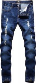 img 4 attached to Men'S ZLZ Blue Black Ripped Distressed Jeans - Slim Fit Streetwear Destroyed Pants