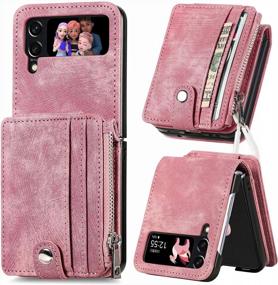 img 4 attached to LINYUNE Galaxy Z Flip 4 Wallet Case With Card Holder【2 In 1 Detachable】【 Zipper Wallet】, Slim Fit Retro PU Leather Protective Flip Phone Cover For Samsung Galaxy Z Flip 4 5G 2022 (Orangepink)