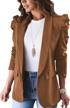 women's casual office blazer jacket with puff sleeves, lapel, open front, and pockets by kirundo - 2023 collection logo